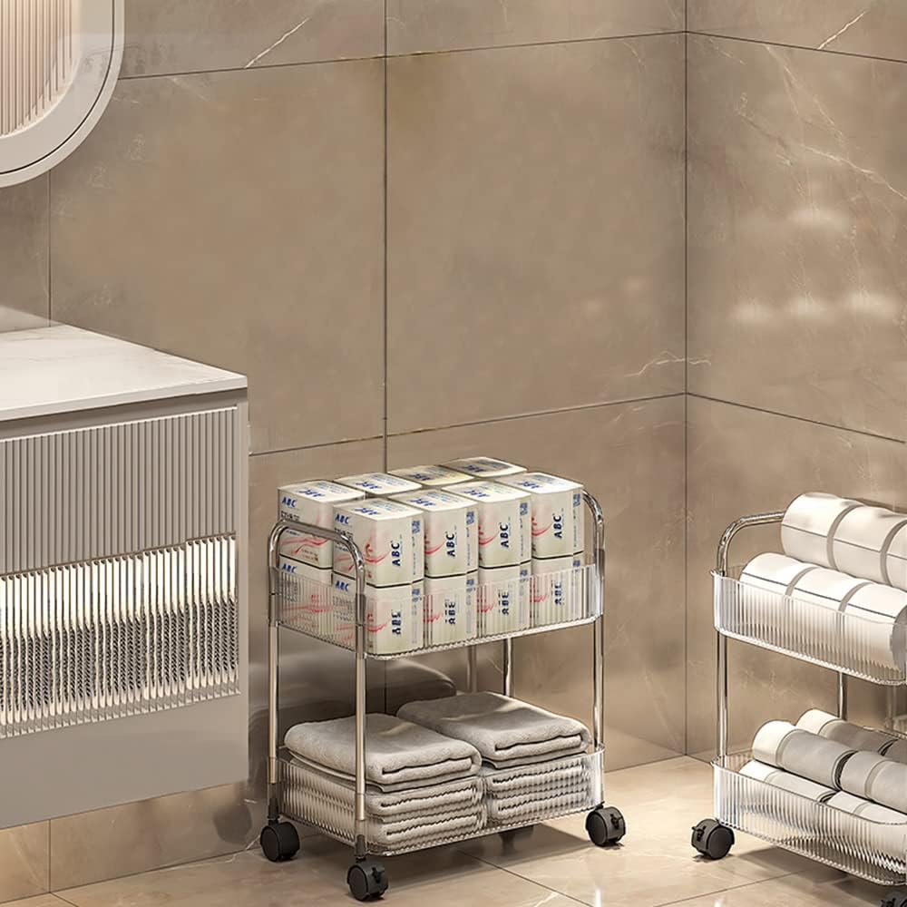 2-Tier Utility Rolling Cart Storage Organizer Sofa Side Table with Wheels, Under Desk Mobile