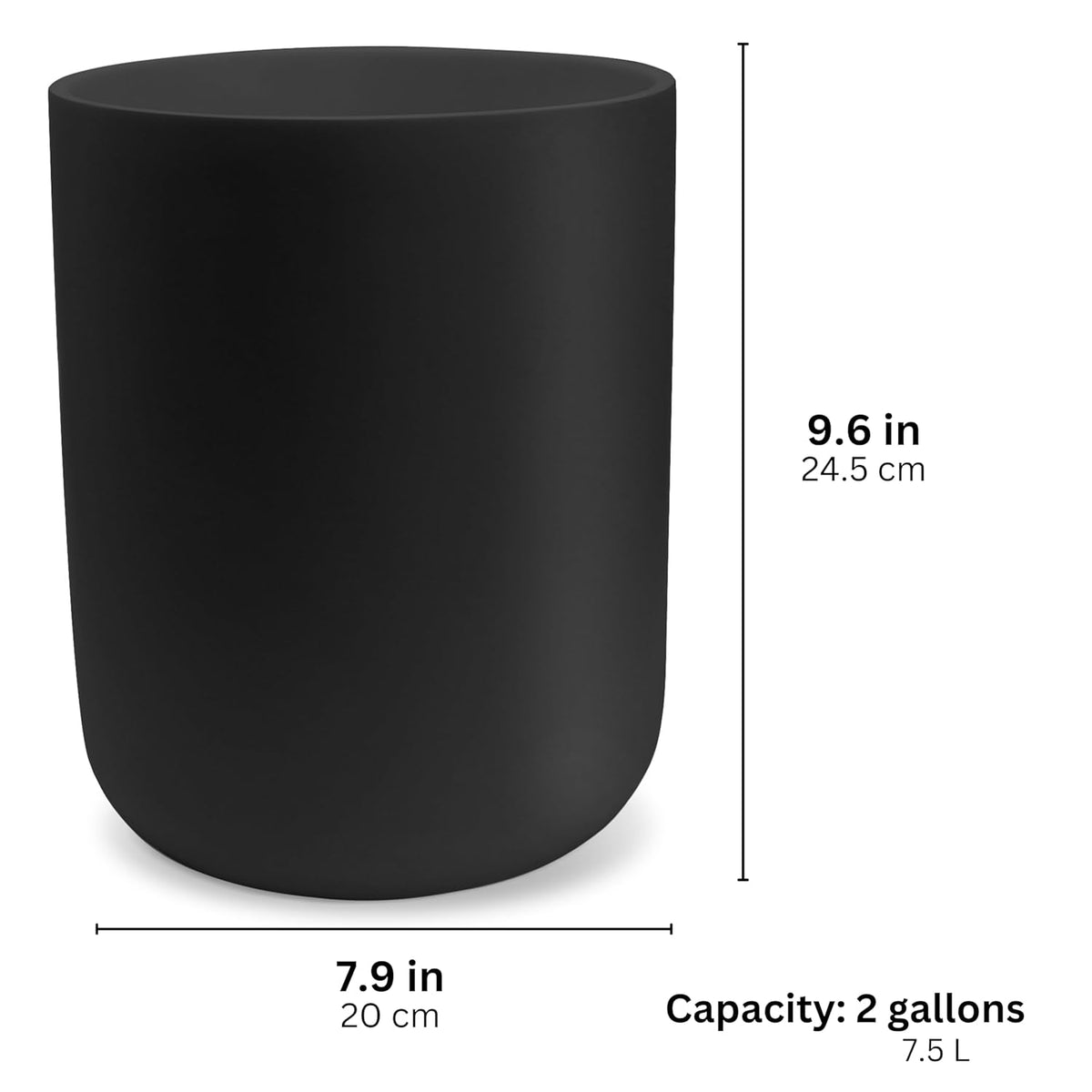 Matte Black Round Compact Trash Can Mini, 2 Gallons / 7.5L Garbage Bin, Tiny Wastebasket for