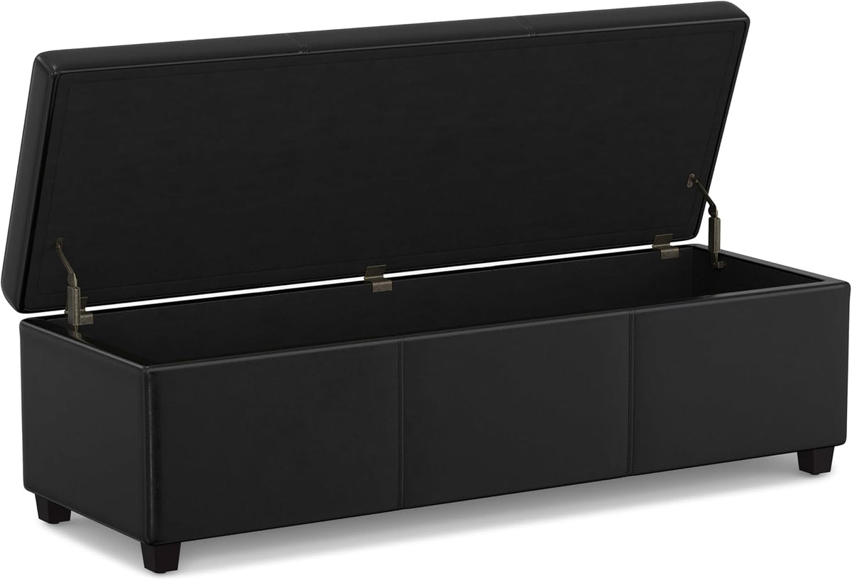 SIMPLIHOME Avalon 54 inch Wide Contemporary Rectangle Extra Large Storage Ottoman Bench in Midnight