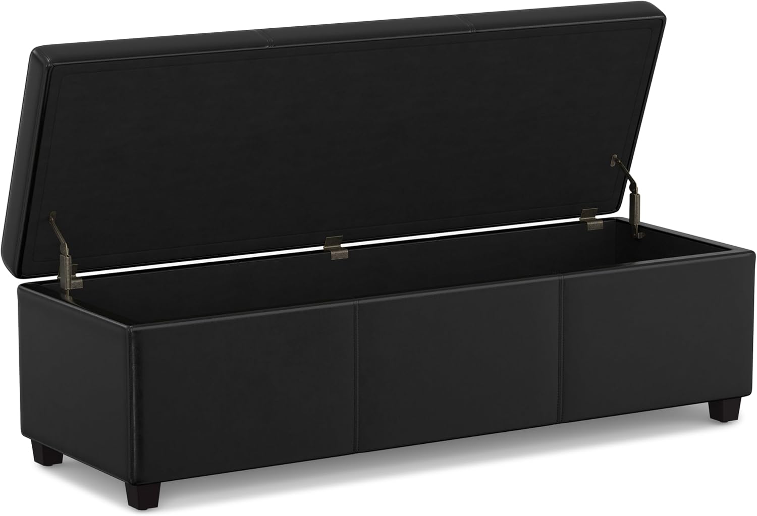 SIMPLIHOME Avalon 54 inch Wide Contemporary Rectangle Extra Large Storage Ottoman Bench in Midnight