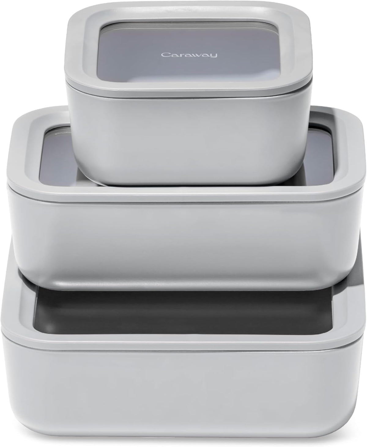 Caraway 3pc Glass Food Storage Set - 10, 6.6, & 4.4 Cup Containers - Ceramic Coated - Non-Toxic