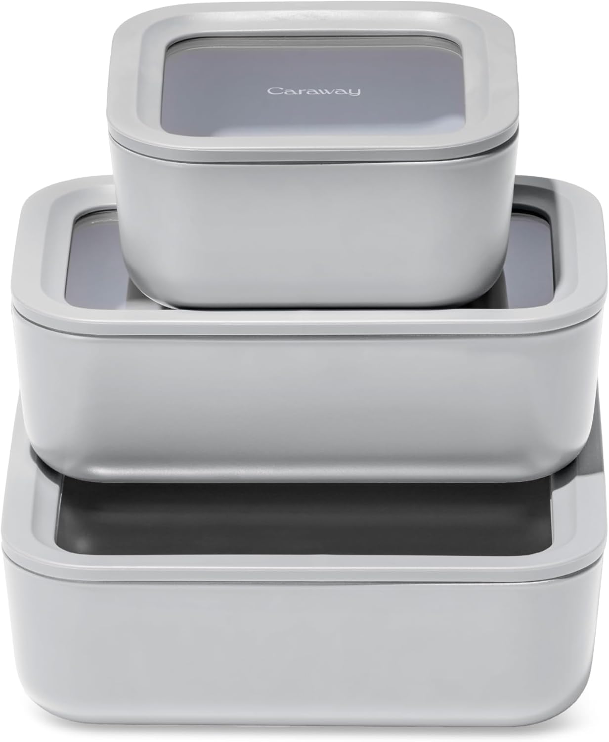 Caraway 3pc Glass Food Storage Set - 10, 6.6, & 4.4 Cup Containers - Ceramic Coated - Non-Toxic