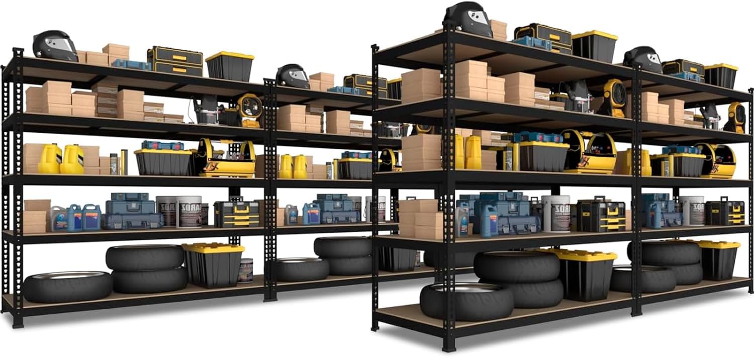PrimeZone 5 Pack Heavy Duty Storage Shelves - 47" W x 18" D x 71" H 5 Tier Adjustable Garage