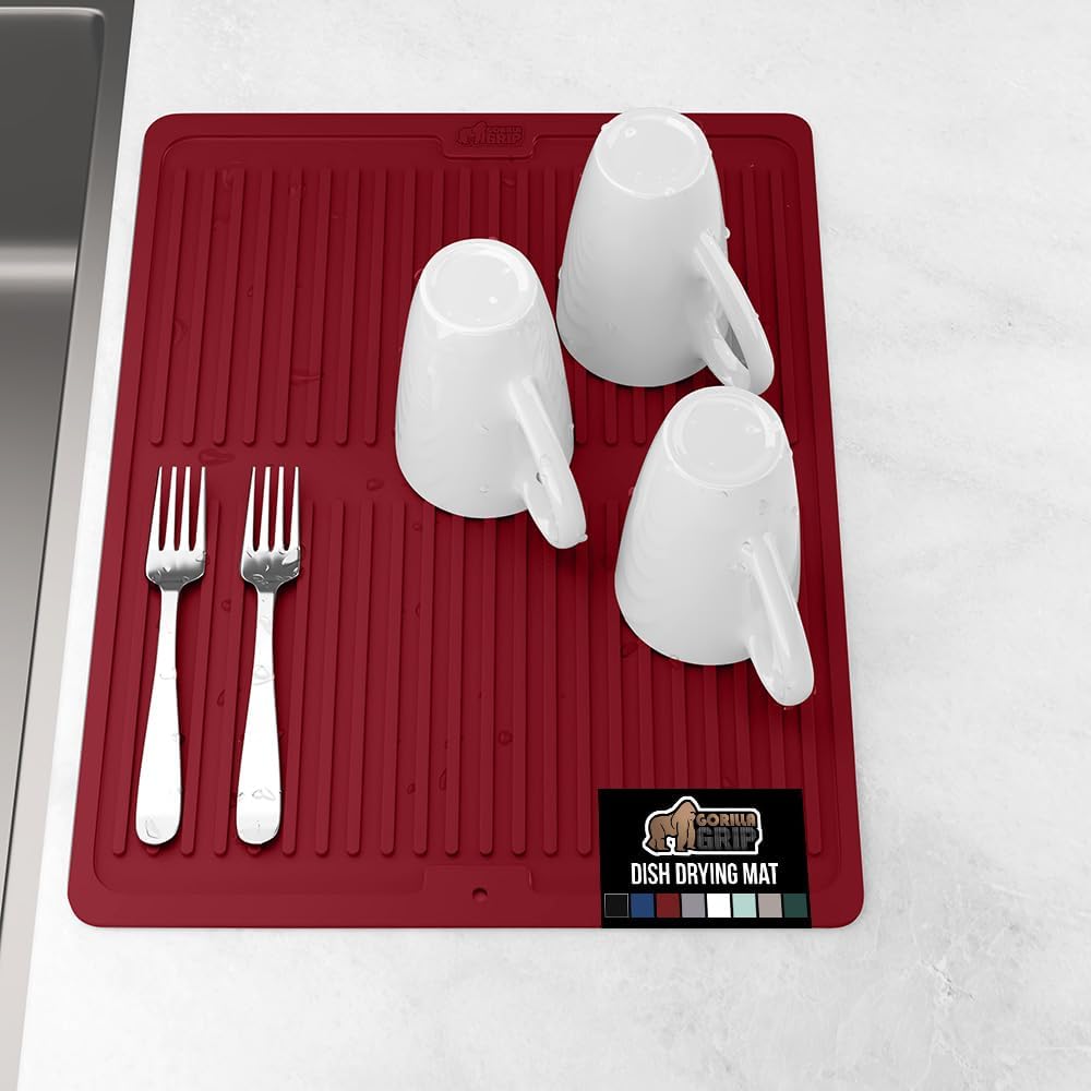 GORILLA GRIP 100% BPA-Free Patented Silicone Dish Drying Mat for Kitchen Counter, Water Catching