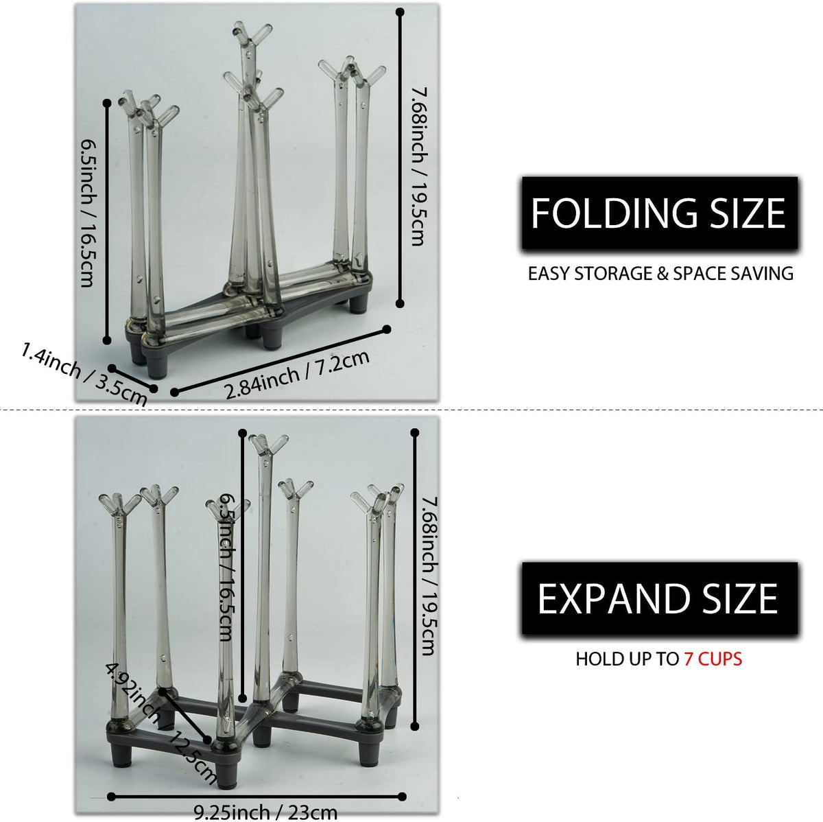 2 Pcs Cup Drying Racks Set, Retractable Drinking Glass & Baby Bottle Drainer Stand, PP Material Mug