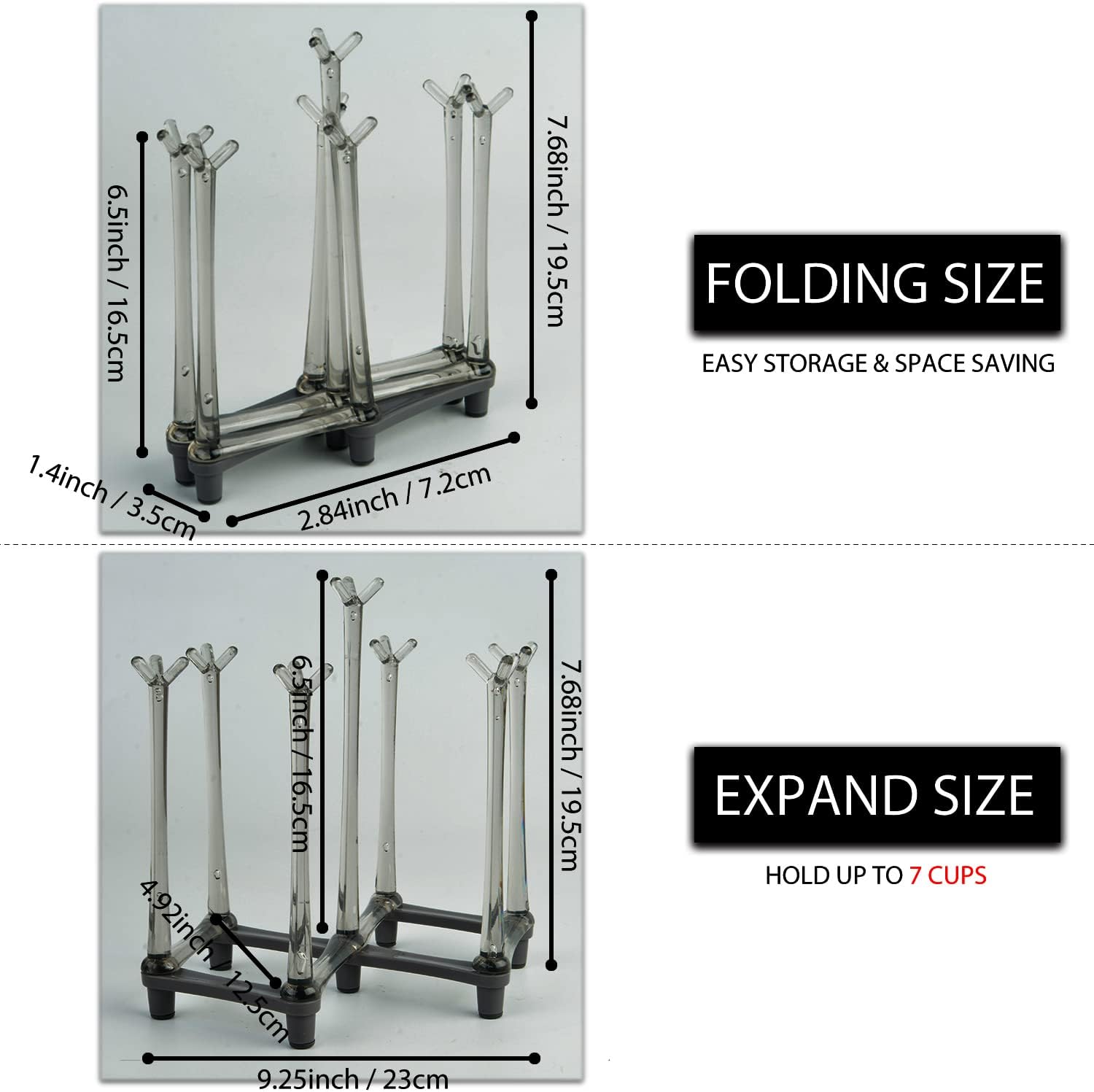 2 Pcs Cup Drying Racks Set, Retractable Drinking Glass & Baby Bottle Drainer Stand, PP Material Mug