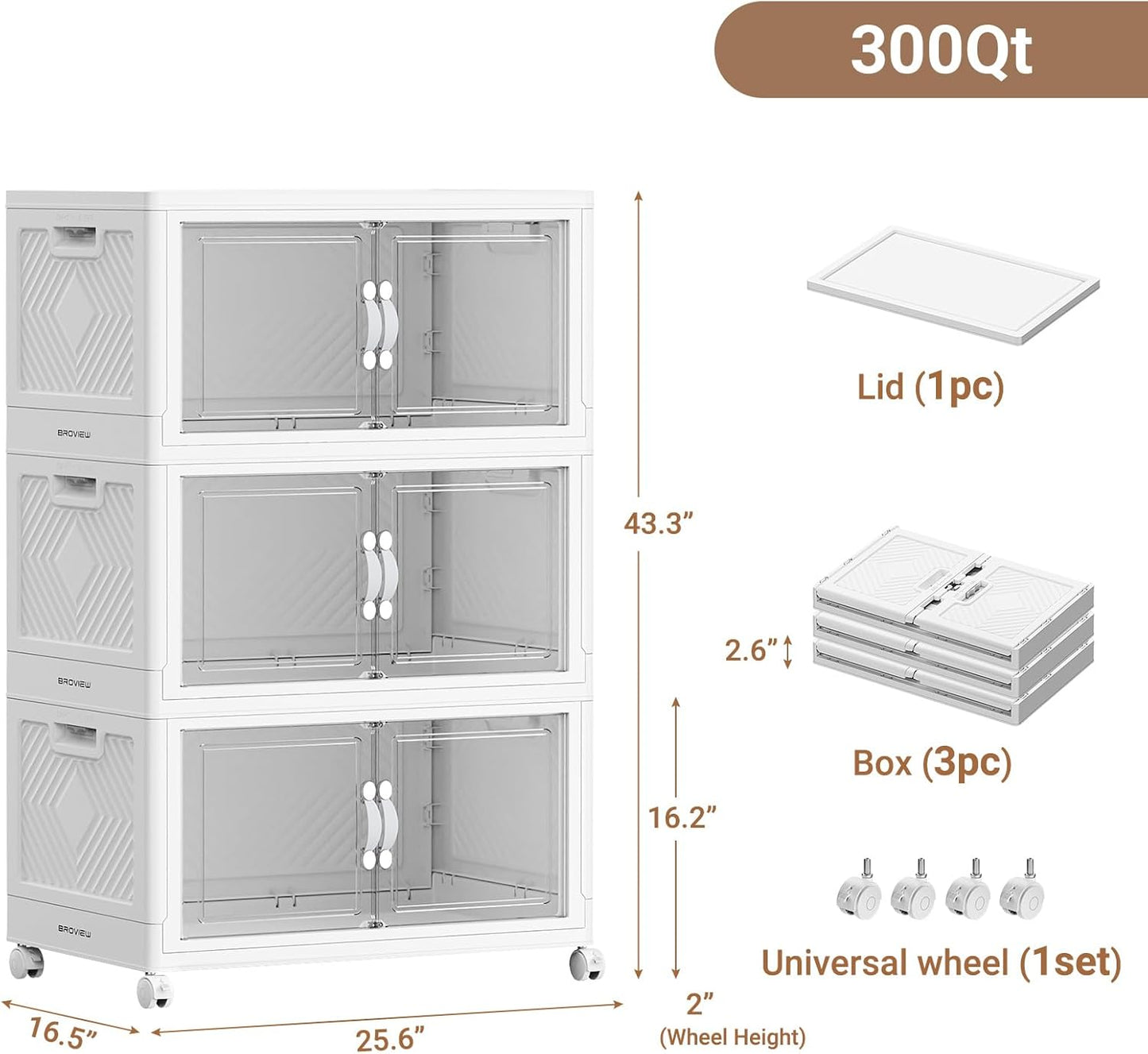 BROVIEW 300QT Extra Large Stackable Storage Bins, 75Gal Clear Plastic Closet Organizer Cabinet with