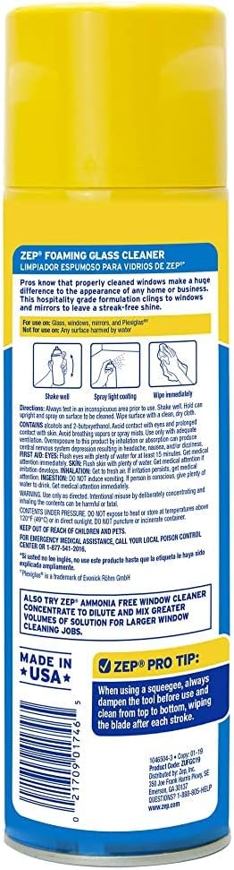 Zep Foaming Glass and Plexiglass Cleaner - 19 oz (Case of 4) ZUFGC19 - Foaming Formula Clings to