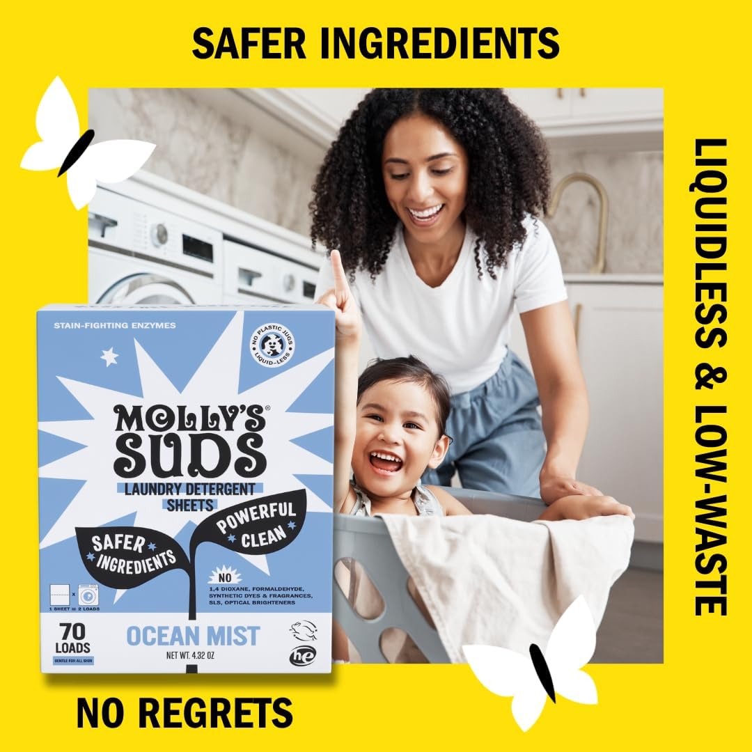 Molly’s Suds Laundry Detergent Sheets | Gentle on Sensitive Skin, Powerful Bio-Based Enzymes
