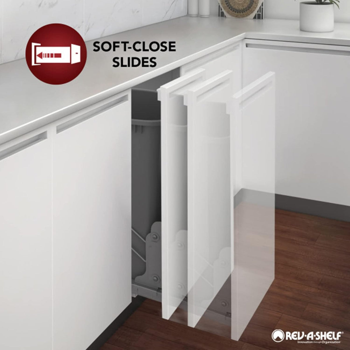 Rev-A-Shelf Double Trash Can Under Kitchen Cabinets Pullout, 35 Quart 8.75 Gallon with Soft-Close