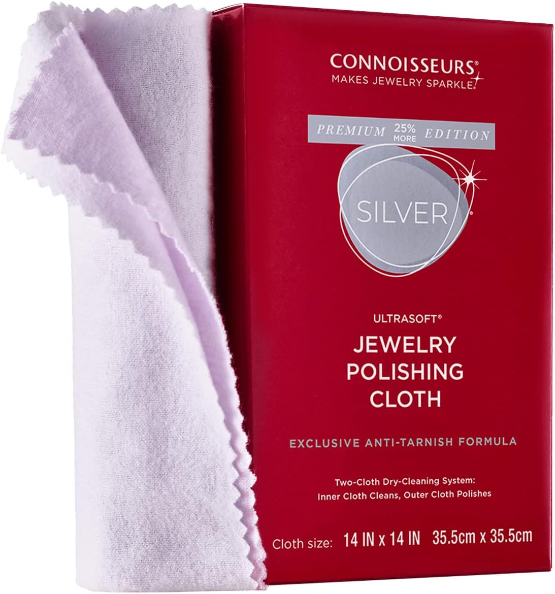 CONNOISSEURS Premium Edition Extra Large Polishing Cloth for Silver Jewelry - Ultrasoft Fabric with
