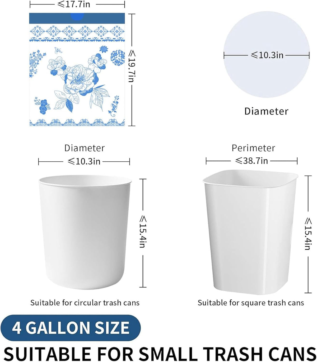 VOK 4 Gallon Trash Bags Drawstring, 4 Gallon Garbage Bags, Small Trash Bags for Office, Kitchen