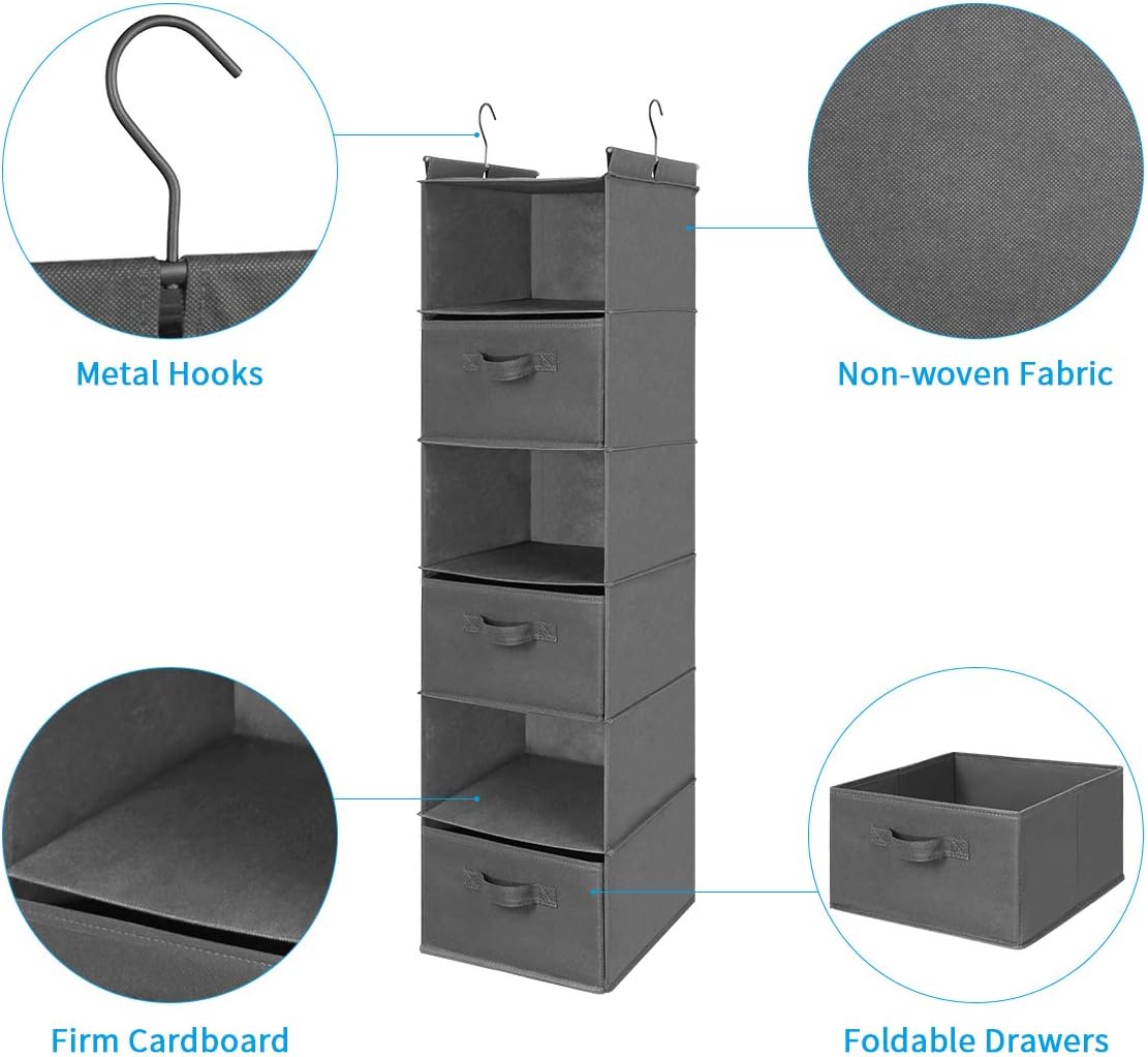 MAX Houser 6 Tier Shelf Hanging Closet Organizer, Closet Hanging Shelf with 2 Sturdy Hooks for