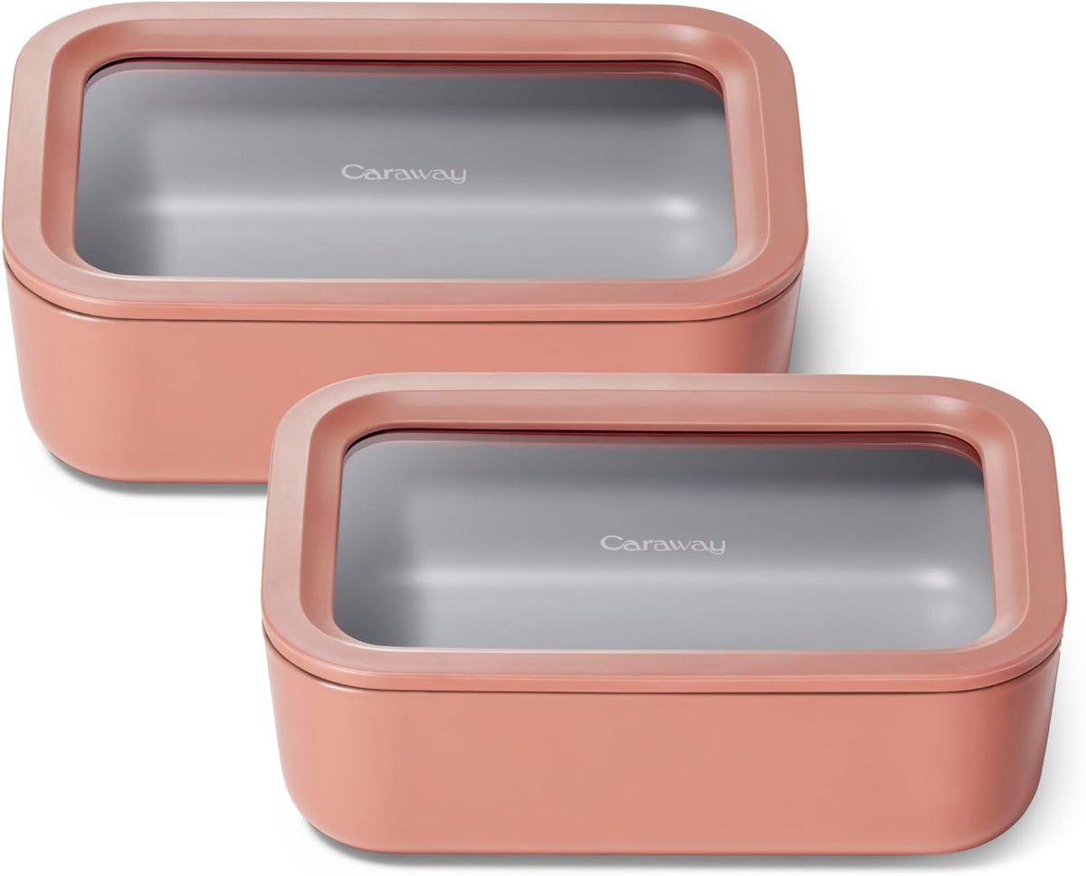 Caraway 2pc Glass Food Storage Set - 6.6 Cup Food Containers (2) - Ceramic Coated - Non Toxic, Non