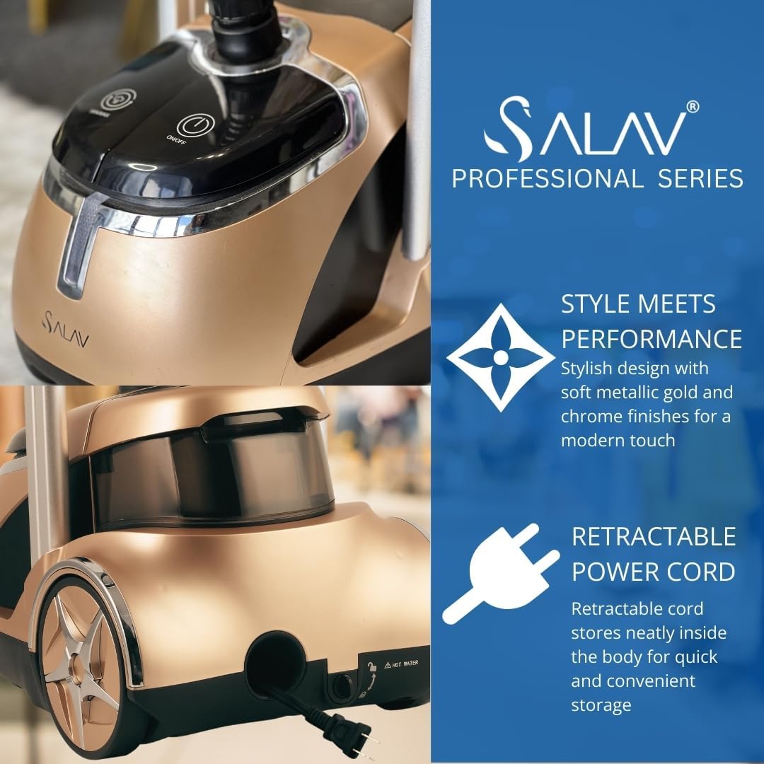 SALAV® Professional Garment Steamer for Clothes with Foot Pedal Control, Stainless Steel Steam