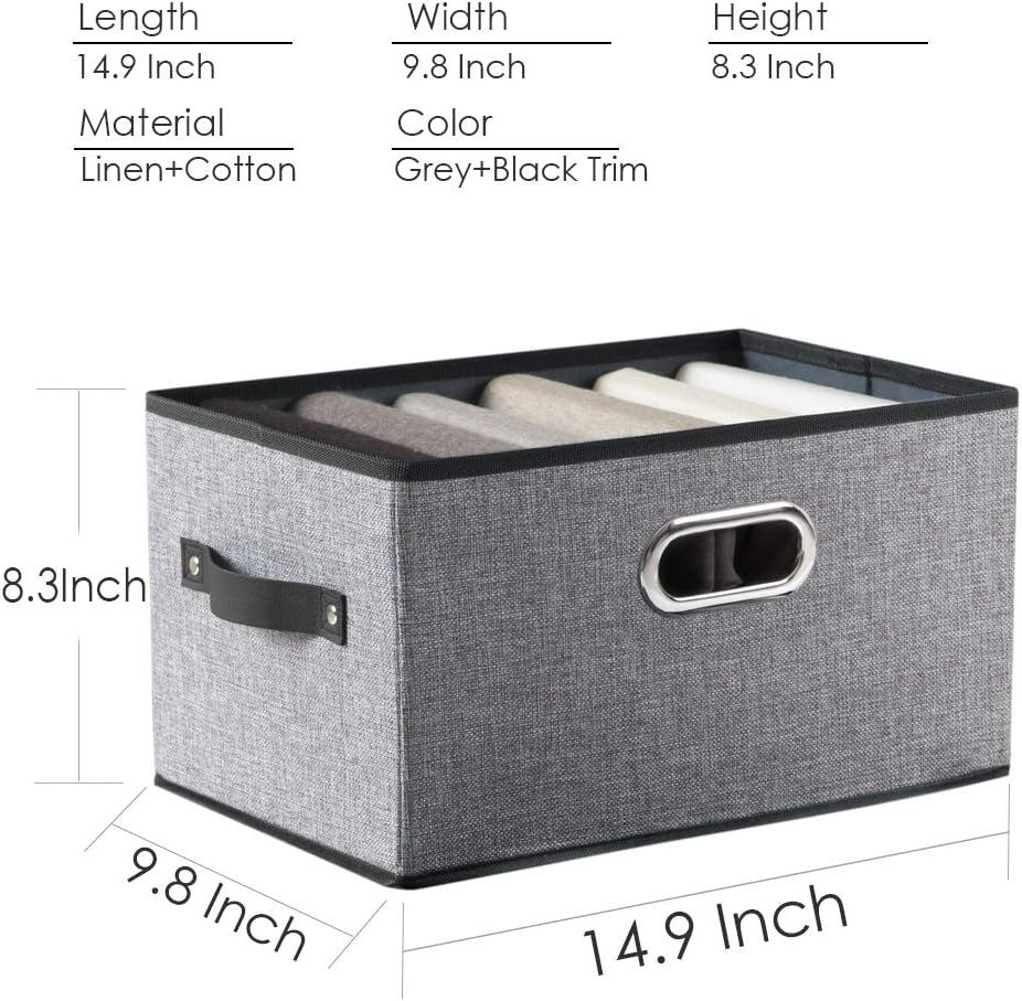 PRANDOM Large Foldable Storage Bins for Shelves [3-pack] Decorative Linen Fabric Storage Baskets