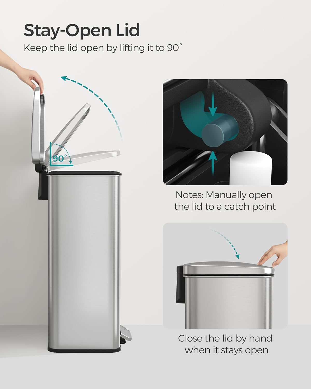 SONGMICS Kitchen Trash Can, 10.5 Gallon (40 L) Garbage Can, Large Step Trash Bin with Lid