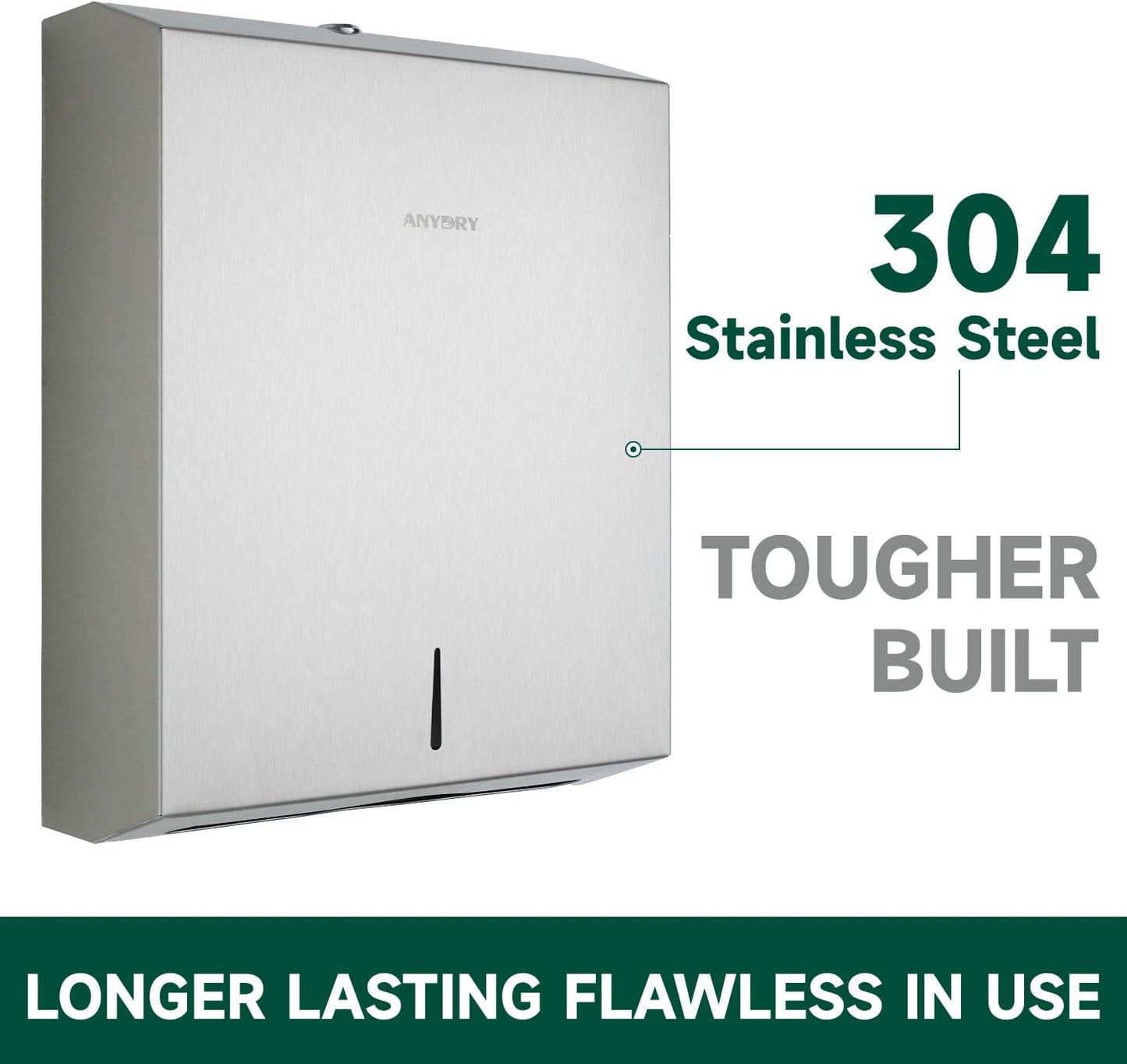 Commercial Paper Towel Dispenser Wall Mount 400-Sheet Capacity Brushed Stainless Steel Lockable