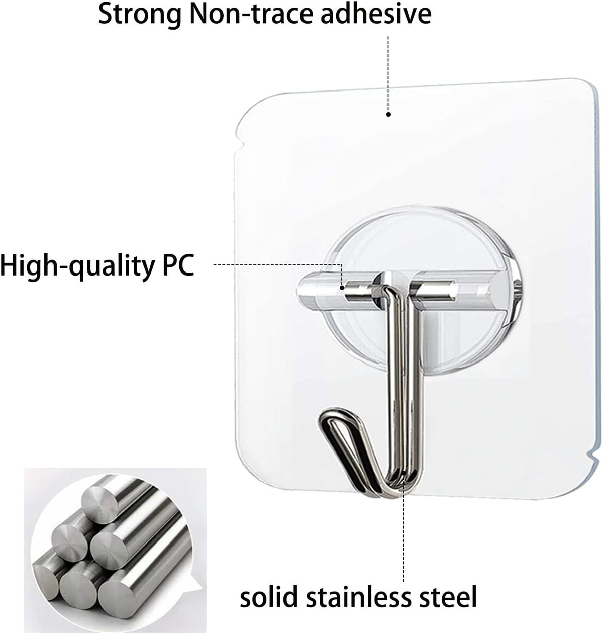 COLOGO 100 Pack Adhesive Hooks 24lb(Max) Heavy Duty Self Adhesive Hooks, Transparent Reusable