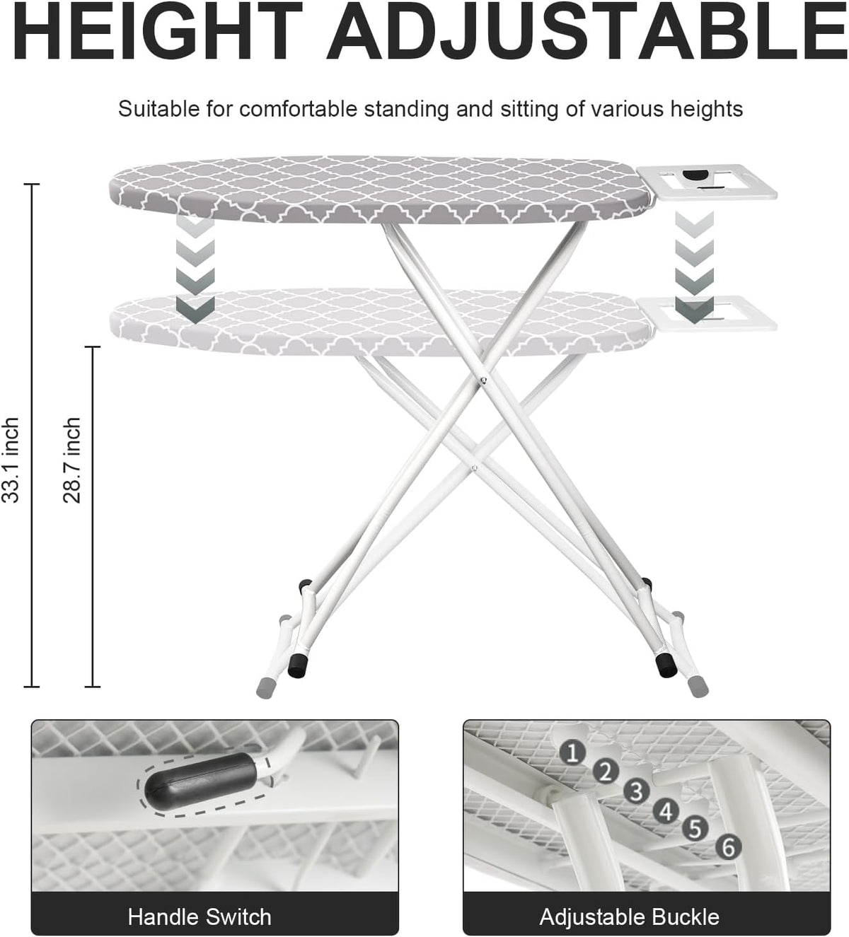 Ironing Board,Foldable Ironing Board Adjustable Height Compact Iron Board Thick Steel Tube Iron