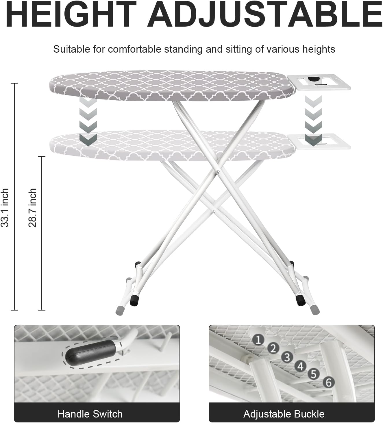 Ironing Board,Foldable Ironing Board Adjustable Height Compact Iron Board Thick Steel Tube Iron