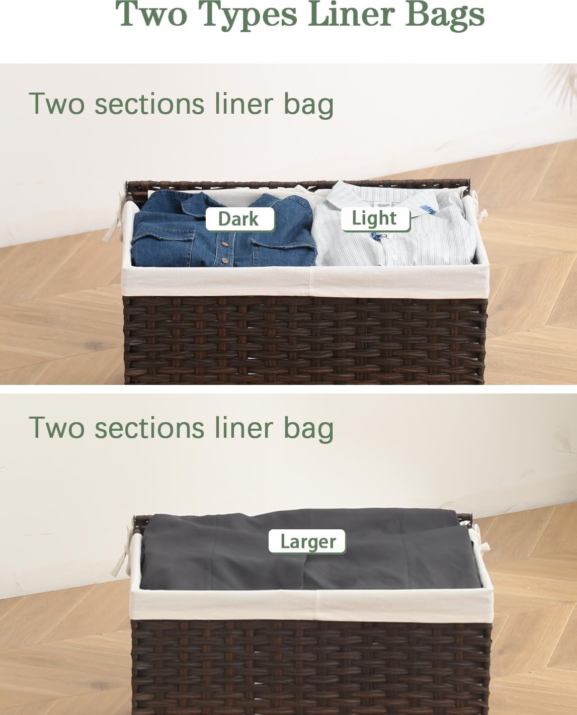 Storage Basket with Lid Rattan Storage Basket with 2 Separate Lid, 27.8 Gallon (105 L) 25.2 * 15.4