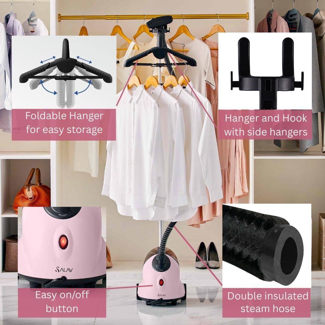 SALAV GS18-DJ Standing Garment Steamer with Roll Wheels for Easy Movement, 1.8L Water Tank for 1
