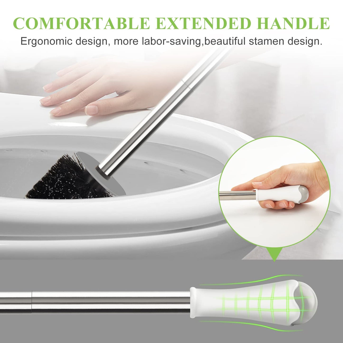 AONEZ Compact Toilet Brush & Holder, Stainless Steel Handle, White & Grey – view 4