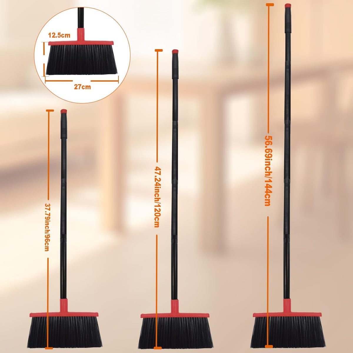 Heavy-Duty Adjustable Angle Broom with 56" Steel Handle - Ideal for Home, Garage, Kitchen