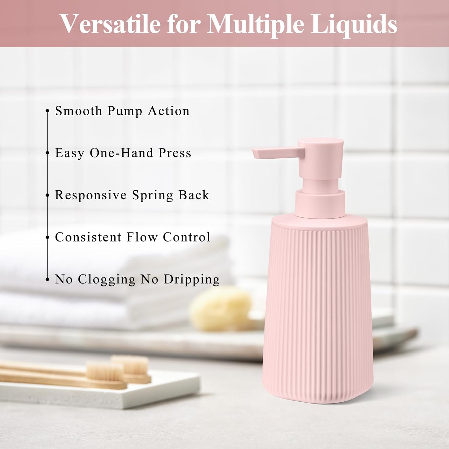 Pink 2 Pack Hand Soap Dispensers with No Rust Pump for Bathroom Kitchen or Vanity Countertops