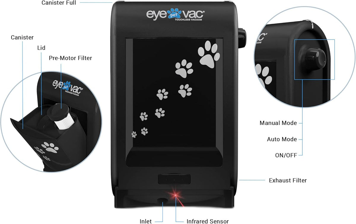 EyeVac Pet Touchless Vacuum Automatic Dustpan - Ultra Fast & Powerful - Great for Sweeping Cat Dog