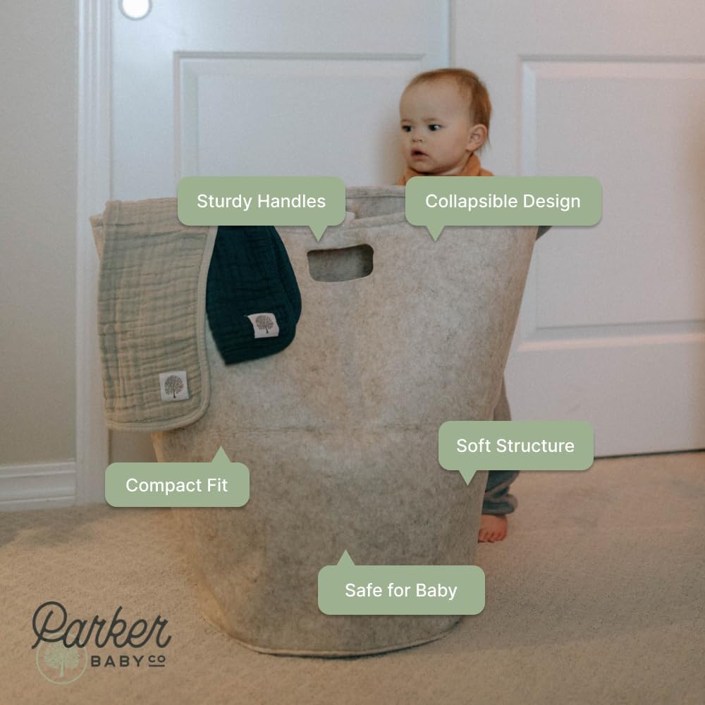 Parker Baby Co. Nursery Laundry Hamper - Large Felt Storage Basket and Baby Hamper for Nursery