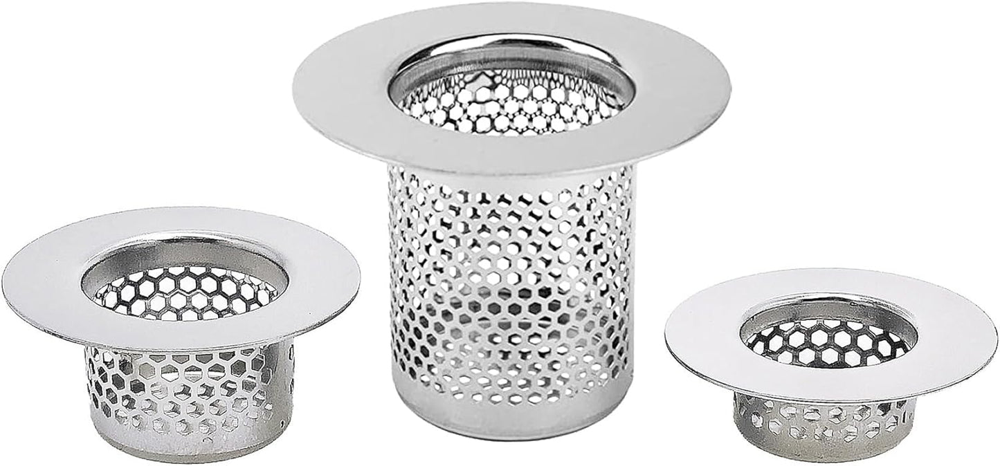 Bathroom Drain Strainers (Set of 3 Sizes), Hair Catcher for Bathroom Sink Bathtub Shower Floor