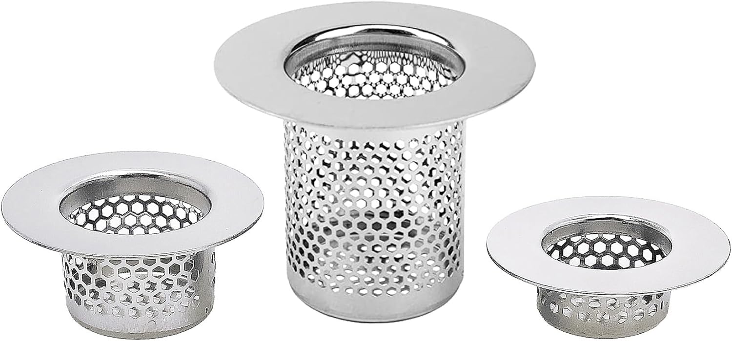 Bathroom Drain Strainers (Set of 3 Sizes), Hair Catcher for Bathroom Sink Bathtub Shower Floor