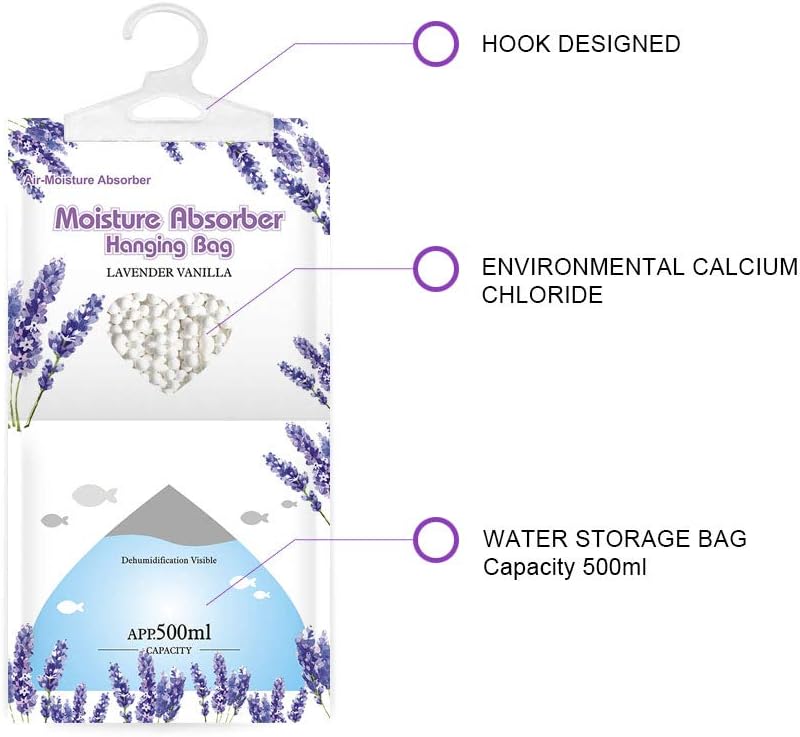 CANAGER Hanging Moisture Absorber, Lavender Vanilla Moistureproof Hanging Bag，Dehumidifier Bag (8