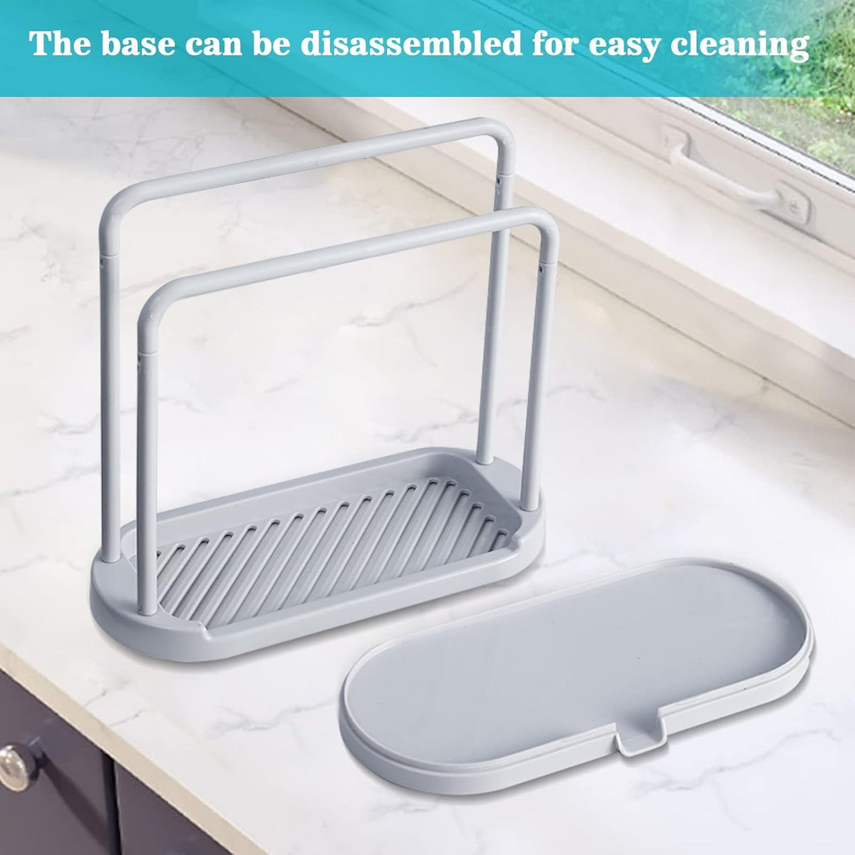 Kitchen Sponge Holder Dishcloth Hanger, Kitchen Sink Rack Tray Organizer Stand for Sponge, Dish