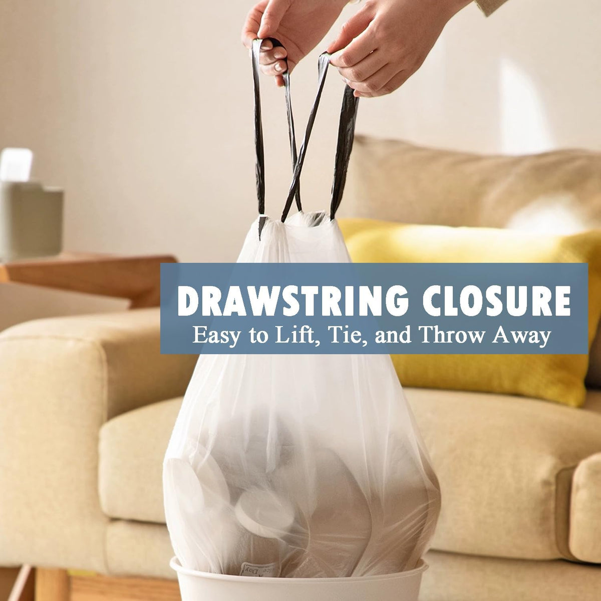 Small Trash Bags 4 Gallon - 57 Count Drawstring 4 Gallon Trash Bag, Pre-separated Small Garbage