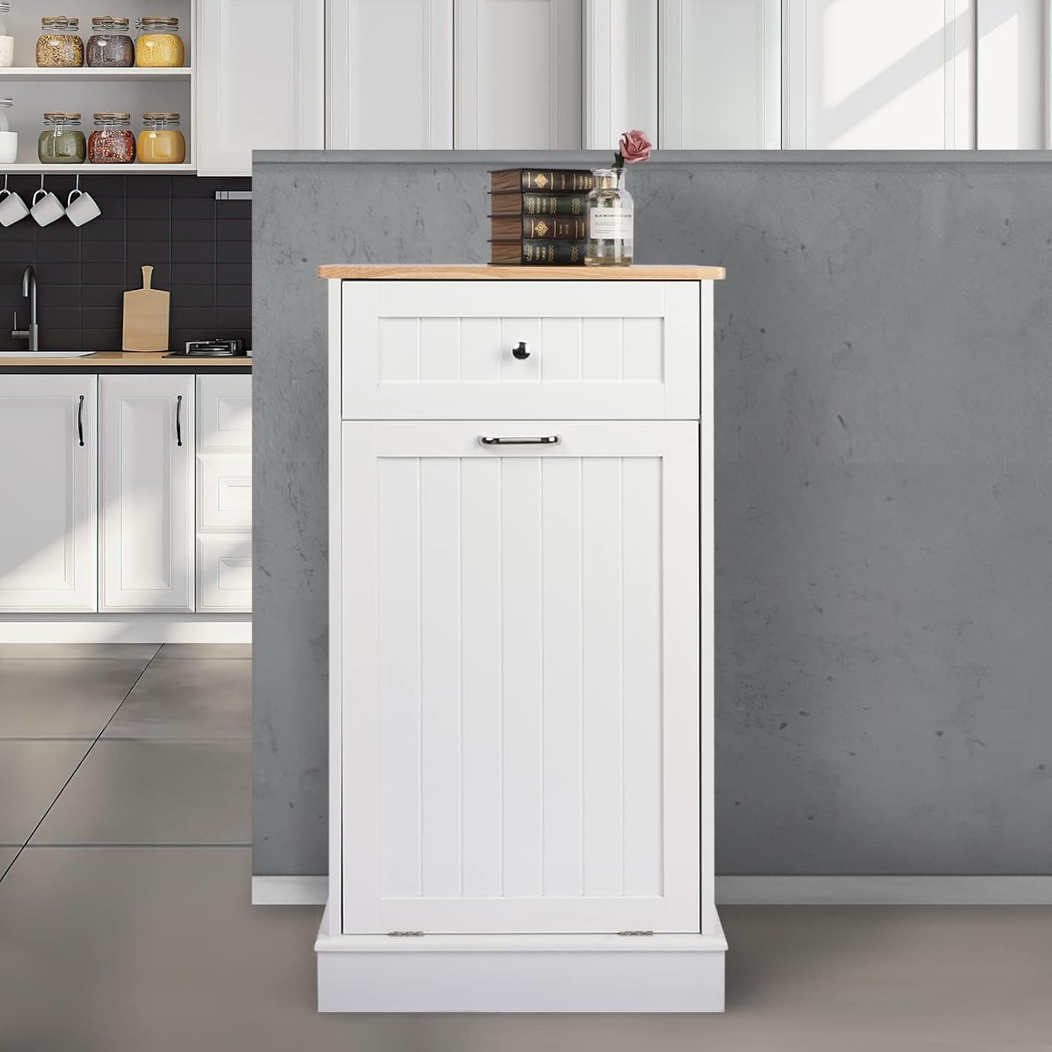 Betterhood Tilt Out Trash Cabinet 10 Gallon Wooden Free Standing Laundry Sorter Cabine,Recycling