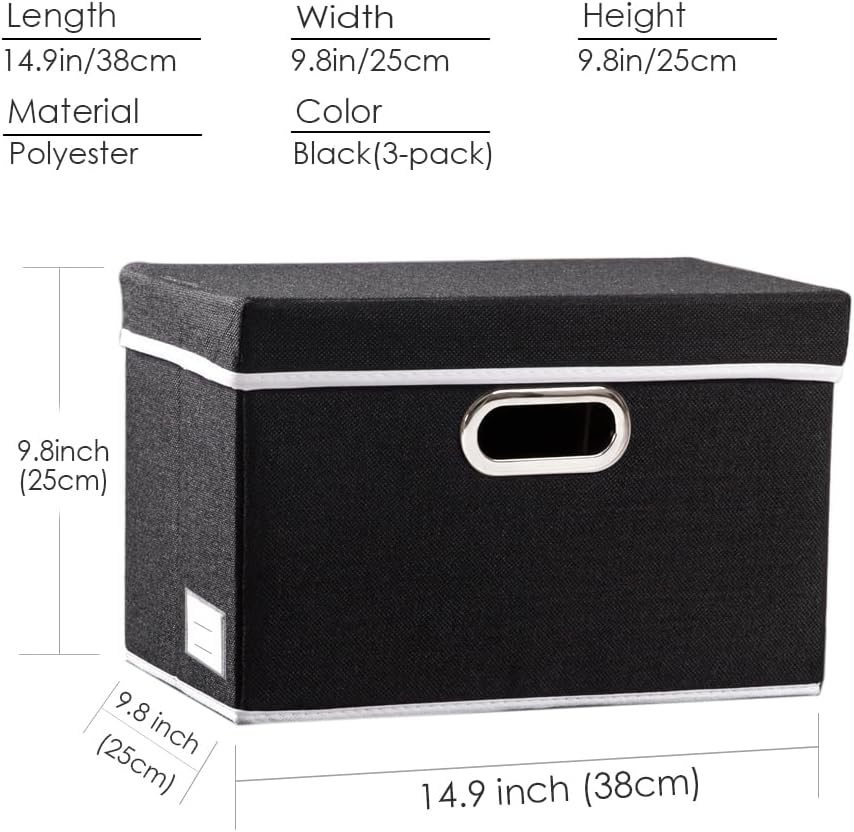 PRANDOM Foldable Storage Bin with Lid [5-Pack] Linen Fabric Decorative Storage Box Organizer
