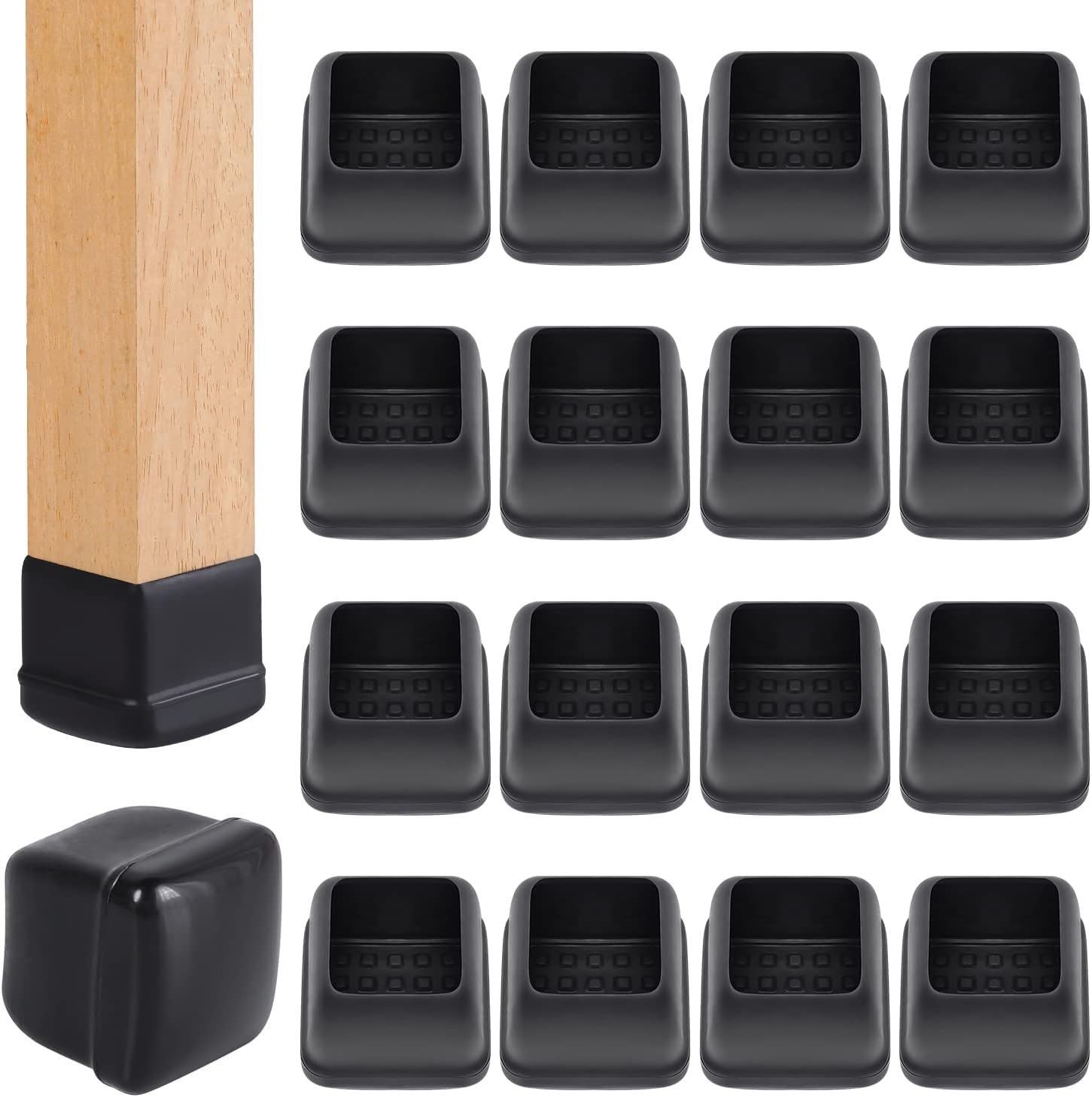Ezprotekt 24 Pcs Black Chair Leg Sliders for Carpet, Square Chair Glides for Rug, Teflon Furniture