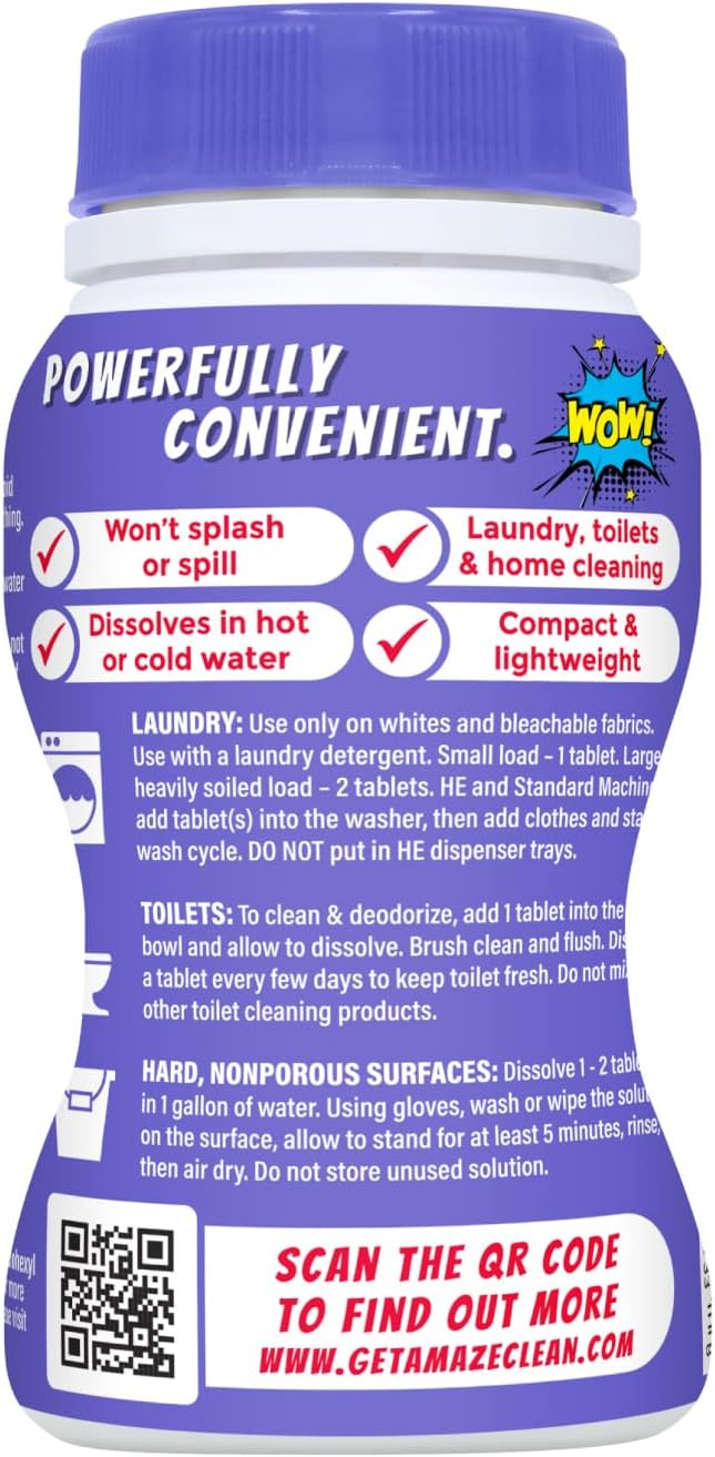 AMAZE Ultra Concentrated Bleach Tablets [32 tablets] - Lavender Scent - for Laundry, Toilet, and