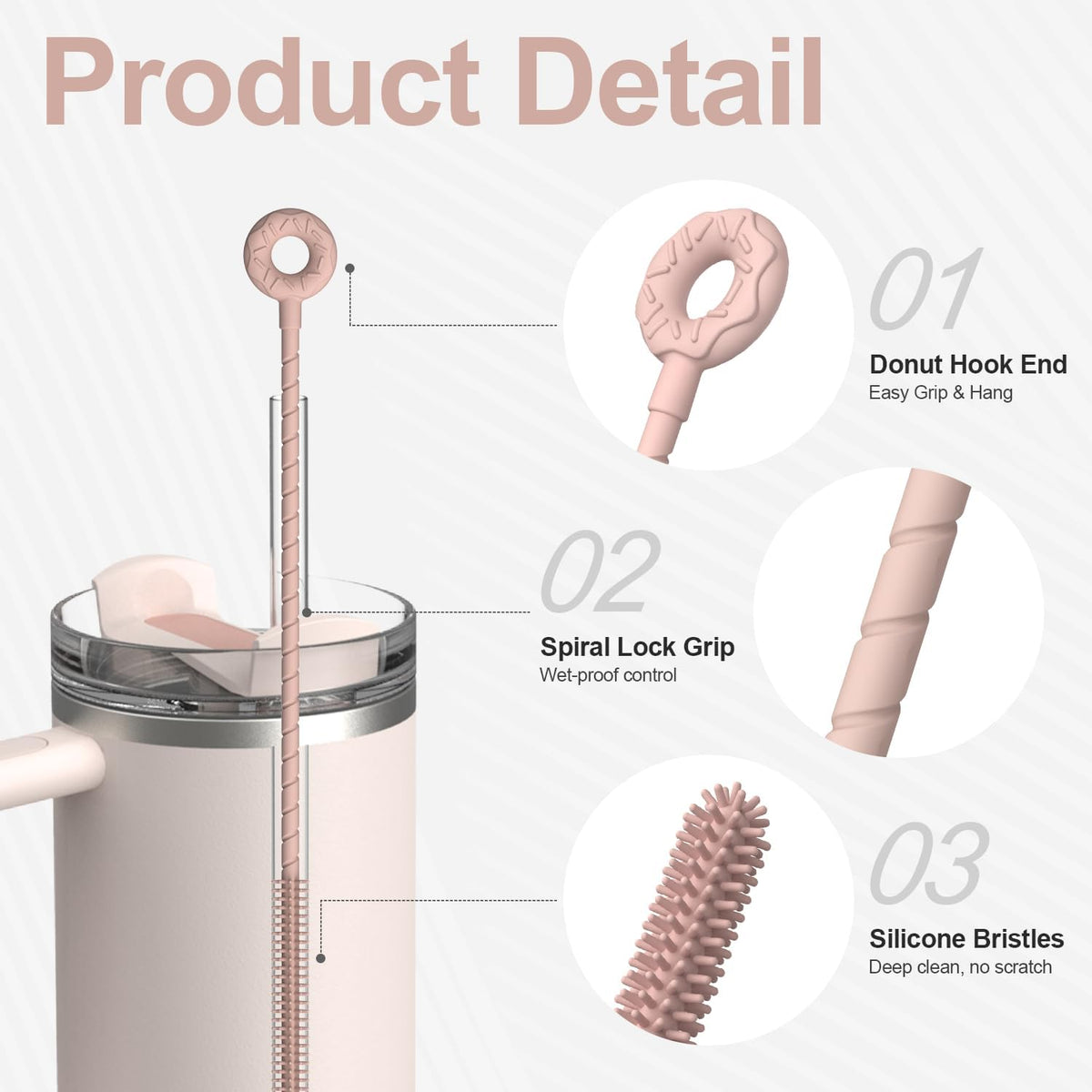 YOTIME Silicone Straw Cleaner Brush, 2 Pcs Reusable Straw Brush(6mm+9mm) for Cleaning Narrow & Wide