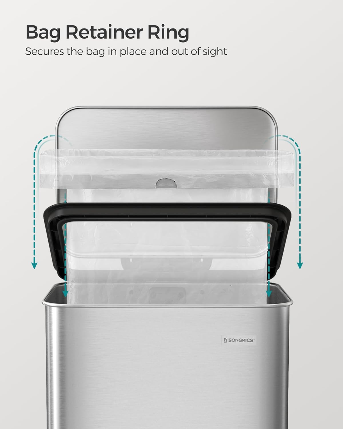 SONGMICS Kitchen Trash Can, 10.5 Gallon (40 L) Garbage Can, Large Step Trash Bin with Lid