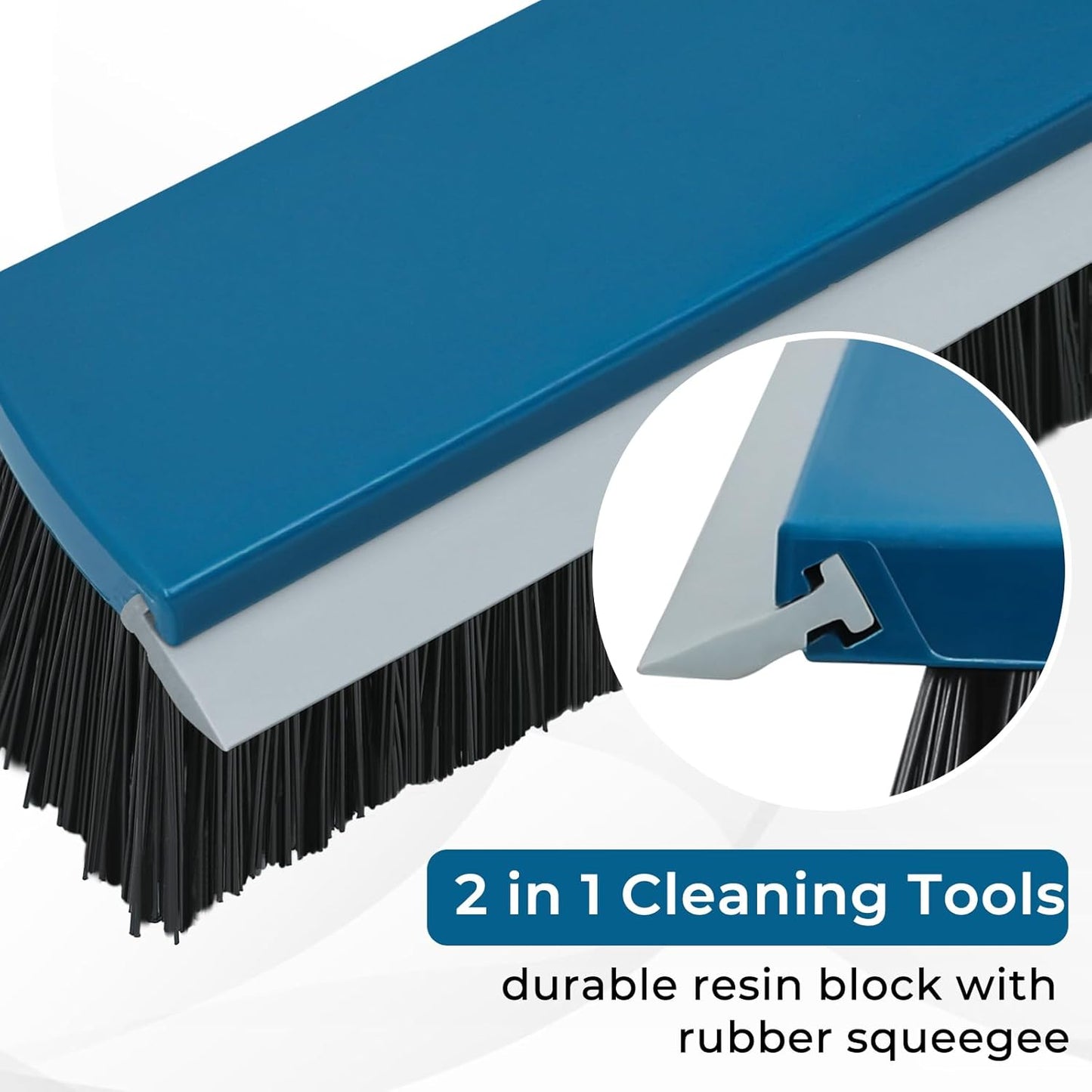 16-Inch Push Broom Outdoor with Rubber Squeegee and 58" Long Handle, 2 in 1 Commercial Broom Brush