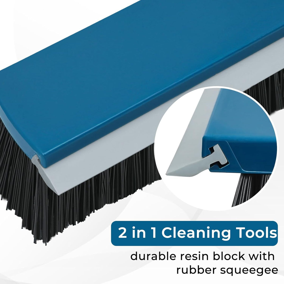 16-Inch Push Broom Outdoor with Rubber Squeegee and 58" Long Handle, 2 in 1 Commercial Broom Brush