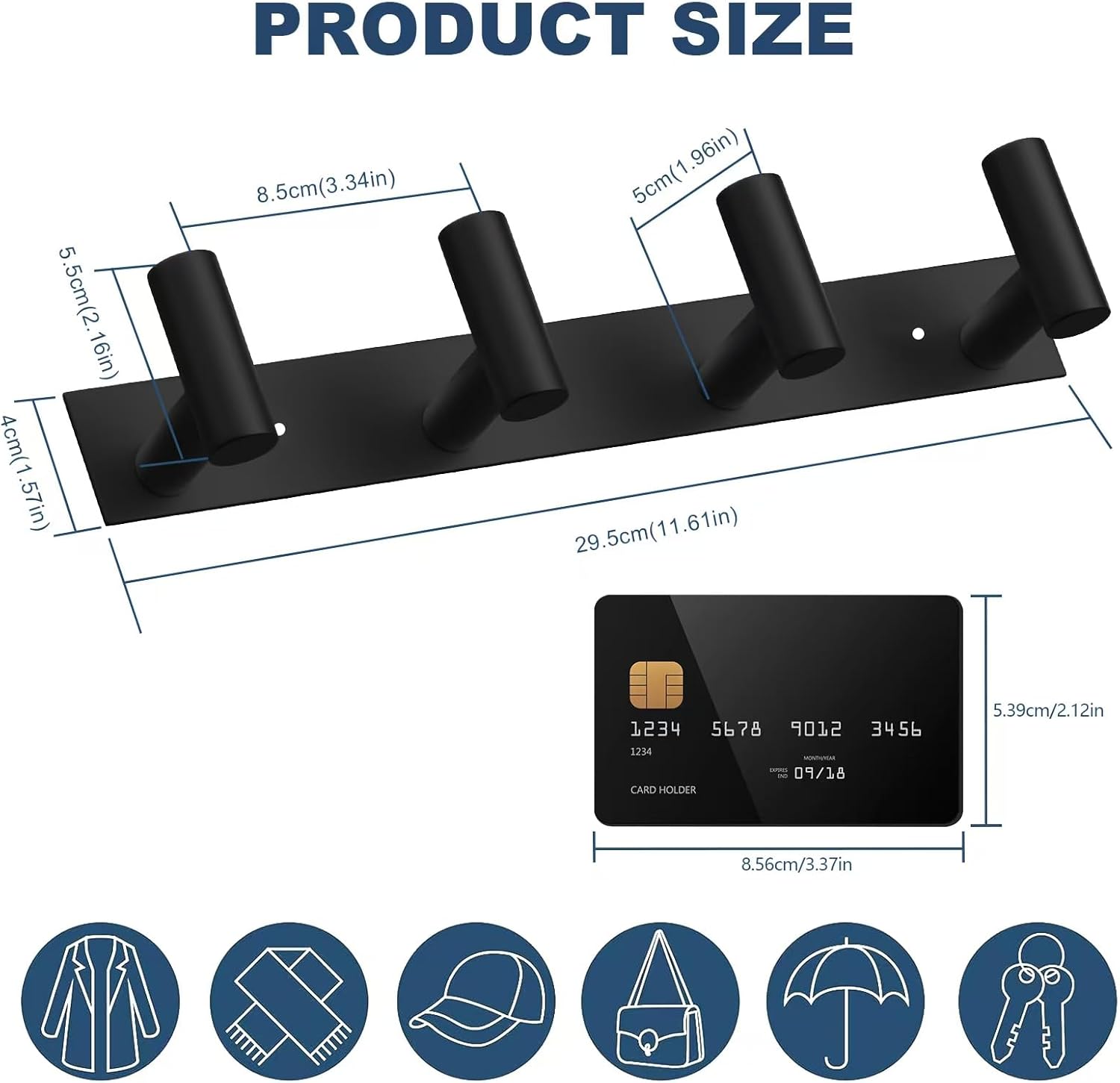 VAEHOLD Hat and Coat Wall Mount Rack - 4 Hooks for Robes, Bags, Keys, and Towels - Bathroom Towel