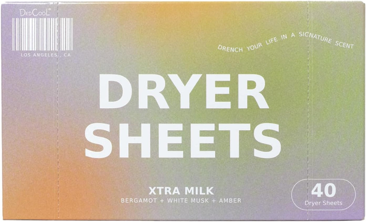 DedCool Dryer Sheets | Xtra Milk | 40 Count | Non-Toxic Vegan Fabric Softener | Bergamot, Vanilla &
