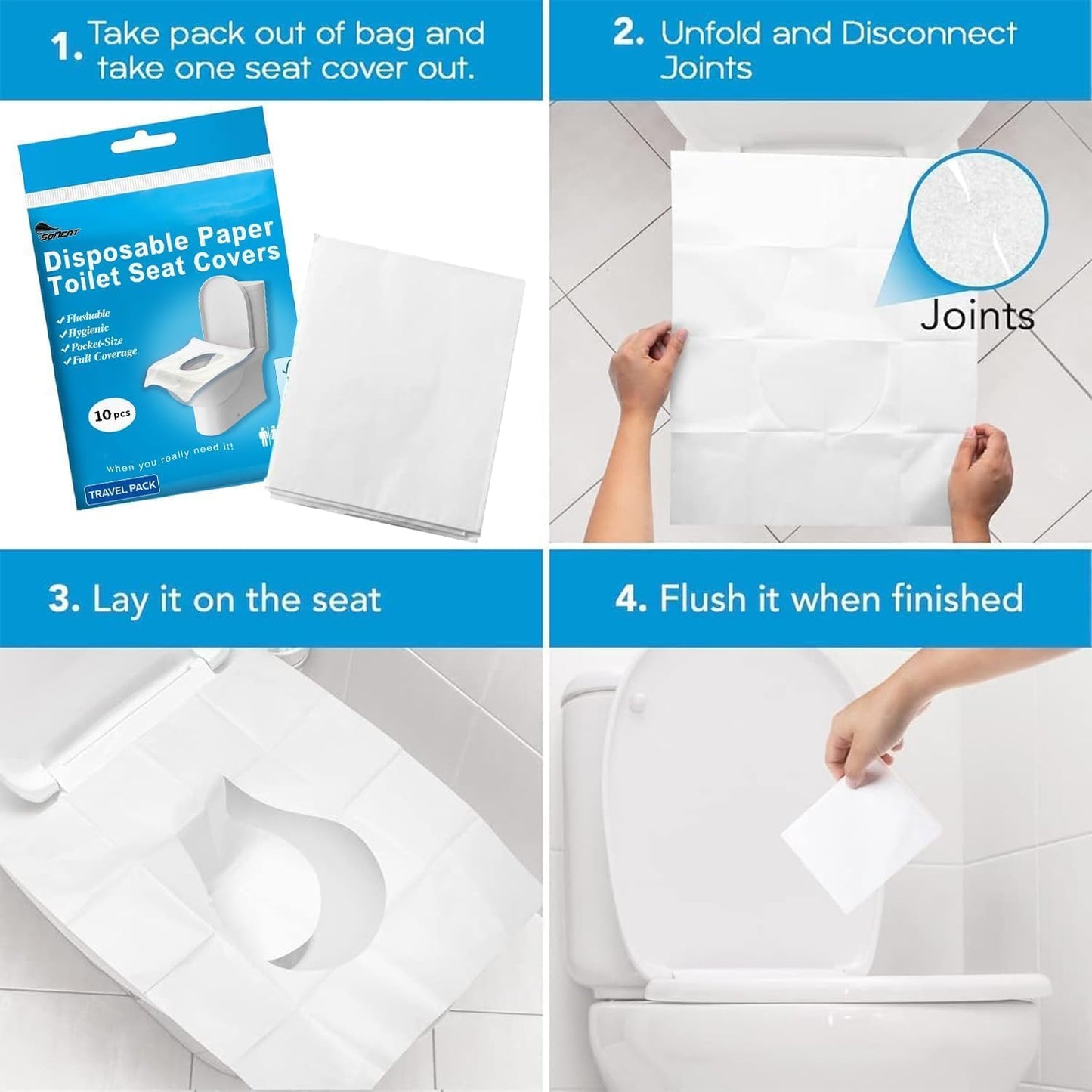 Disposable Toilet Seat Covers Flushable XL 50 Pack – Adults & Kids Potty Training Travel Toilet