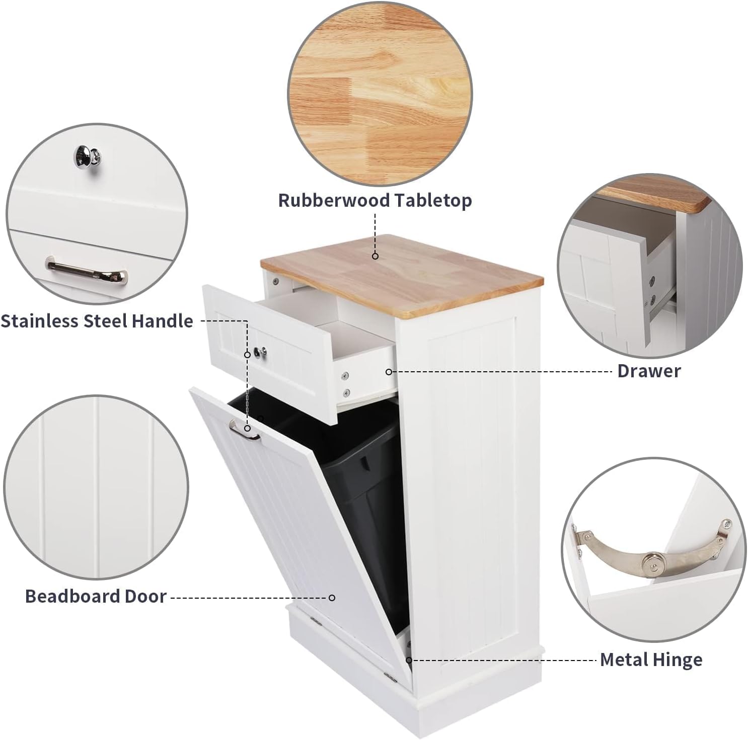 Betterhood Tilt Out Trash Cabinet 10 Gallon Wooden Free Standing Laundry Sorter Cabine,Recycling
