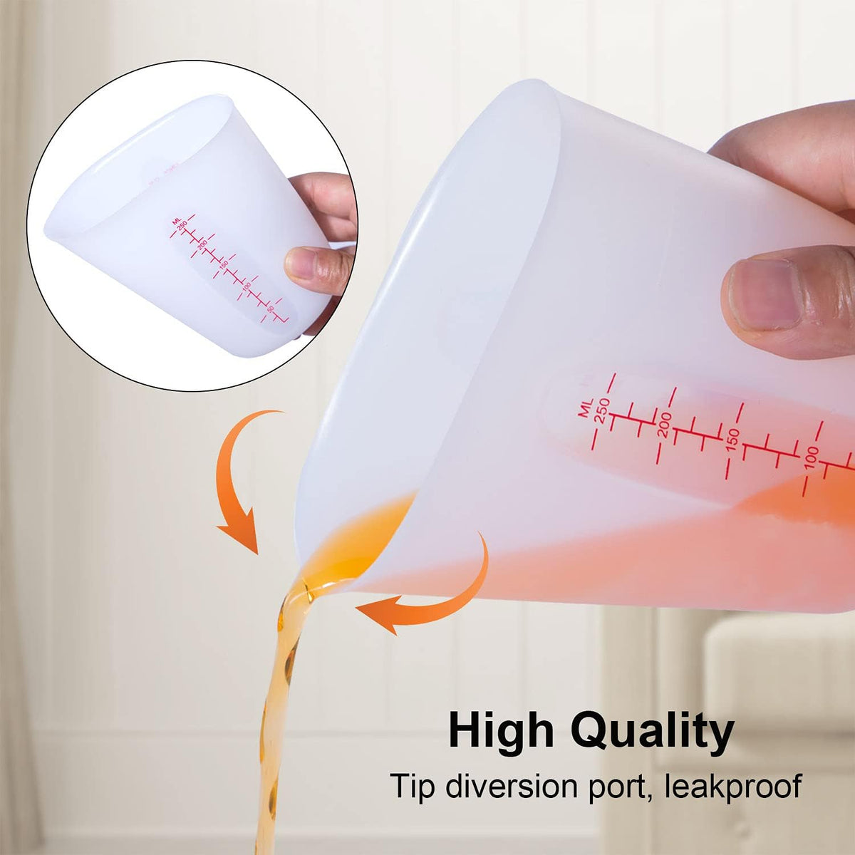 Silicone Measuring Cups, 500ml & 250ml Large Flexible Mixing Cups, 2 Cups Pour Baking Cups for